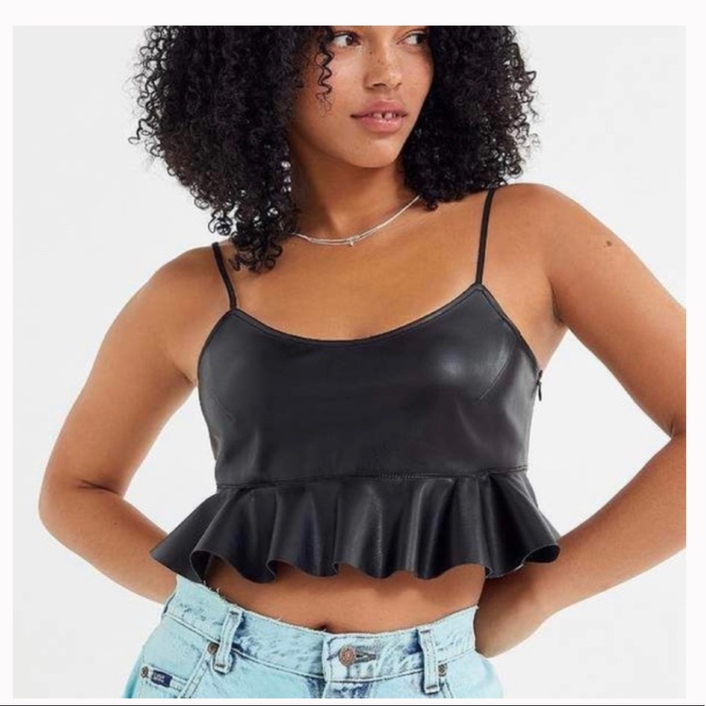 Urban Outfitters Black Faux Leather Peplum Crop To